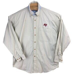 Vtg Tampa Bay Buccaneers Denim Shirt Men L Beige Long Sleeve Button-Up By CSA